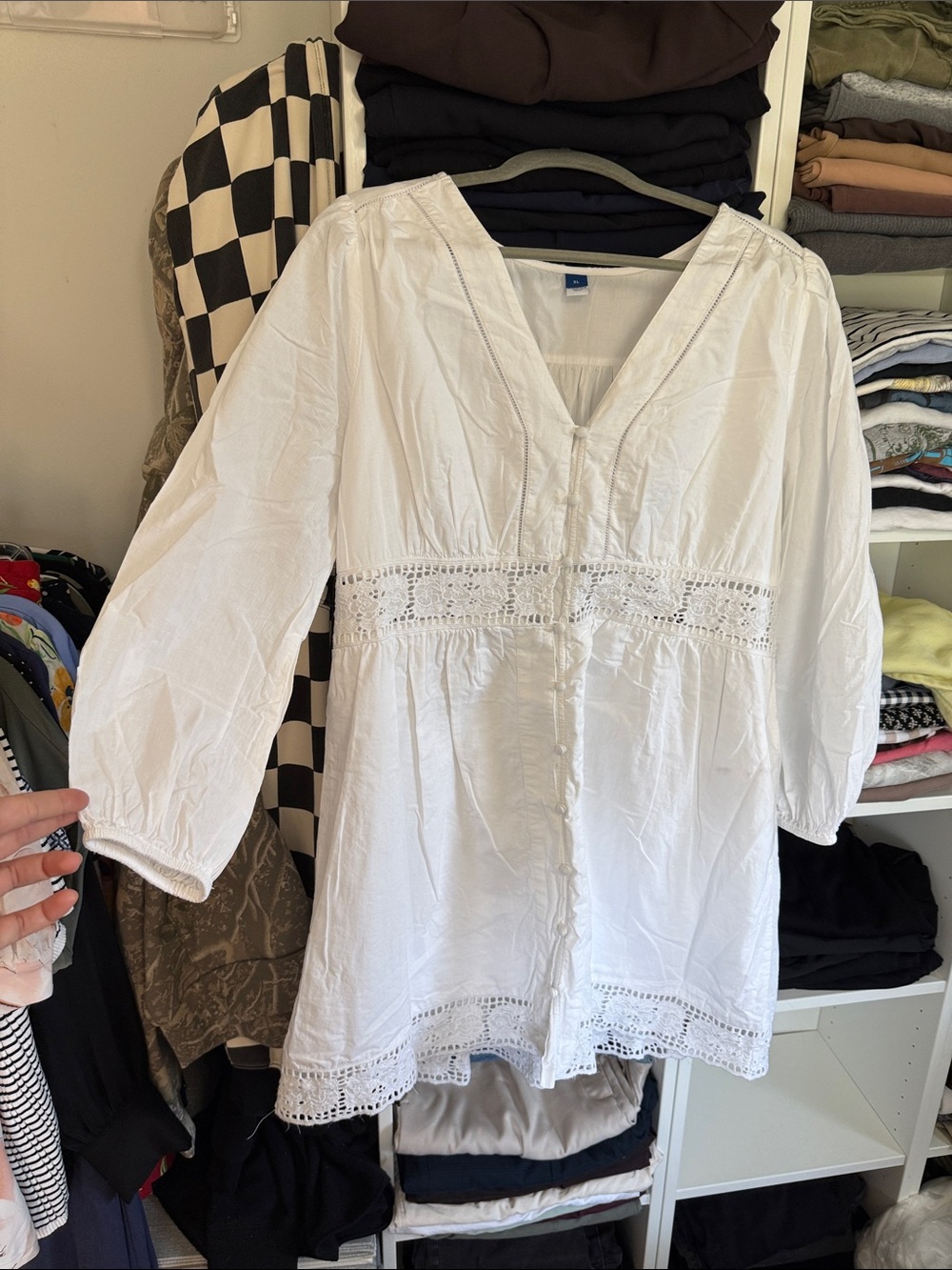 White Crochet-Trim Dress